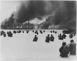 165th Infantry assault wave attacking Butaritari, Yellow Beach Two, Makin atoll, 20 November 1943