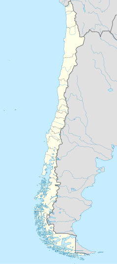 Mapa konturowa Chile, blisko górnej krawiędzi nieco na prawo znajduje się punkt z opisem „Camiña”