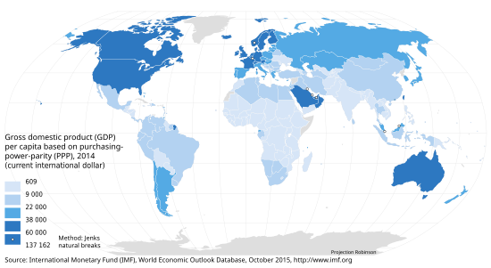 Lande volgens Bruto binnelandse produk per capita volgens Koopkragpariteit (KKP) in 2014.