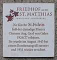 Gedenktafel Kirche St. Fidelis auf dem St.-Matthias-Friedhof