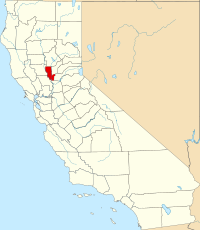 Kort over California med Sutter County markeret