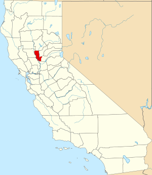 Map of California highlighting Sutter County