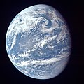 Image 43A view of Earth with its global ocean and cloud cover, which dominate Earth's surface and hydrosphere; at Earth's polar regions, its hydrosphere forms larger areas of ice cover. (from Earth)