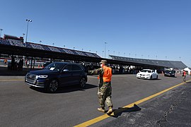 South Carolina National Guard provide traffic management during a mass COVID-19 vaccination event in Darlington, South Carolina.jpg