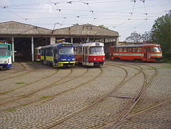 Košická tramvaj T3Mod (vůz ve žluto-modrém nátěru