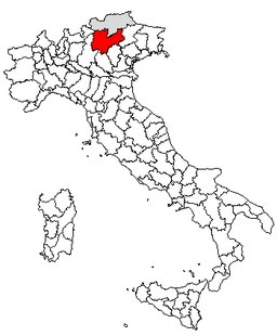 Karta över Italien med Provincia di Trento markerat
