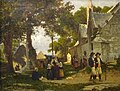 Otto Weber : Retour de l'église [sortie de messe à la chapelle de Trémalo] (1864, huile sur toile)