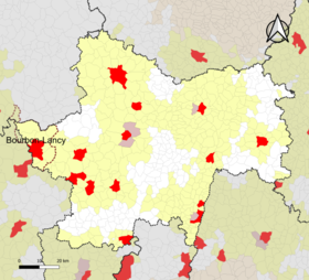 Localisation de l'aire d'attraction de Bourbon-Lancy dans le département de Saône-et-Loire.