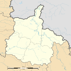 Mapa konturowa Ardenów, blisko centrum na lewo znajduje się punkt z opisem „Saulces-Monclin”