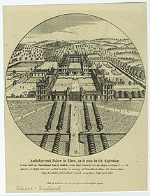 18th-century print of "Audeley-end Palace" ... "as it was in it's splendor" [sic]