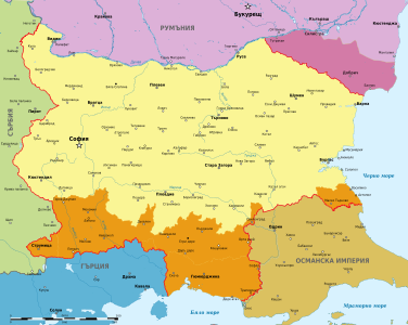 Map of Bulgaria after the Balkan Wars 1912 - 1913