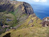 Rano Kau en die Stille Oseaan.