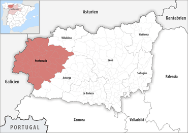 Die Lage des Gerichtsbezirk Ponferrada in der Provinz León