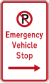 (R6-79.1) No Parking: Emergency Vehicle Stop (on the right of this sign)