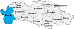 Localisation du district de Poprad dans la région de Prešov (carte interactive)