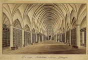 Der obere große Bibliothekssaal nach Umnutzung und Einziehen der Zwischendecke, um 1820
