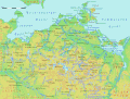 Terrain map including cities and towns of Mecklenburg-Vorpommern