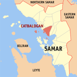 Mapa ng Samar na nagpapakita ng lokasyon ng Catbalogan