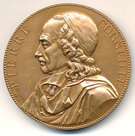 Medalla de bronce con la efigie de Pierre Corneille, obra de Alfred Borrel (1873).