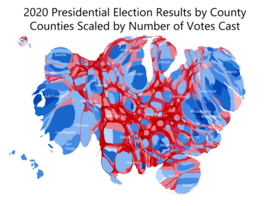 A continuous county-level cartogram of the 2020 United States presidential election