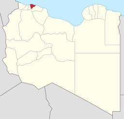 Tripolidistriktets läge i Libyen