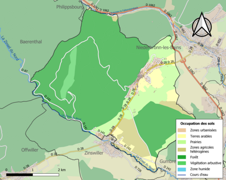 Carte en couleurs présentant l'occupation des sols.