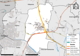 Carte en couleur présentant le réseau hydrographique de la commune