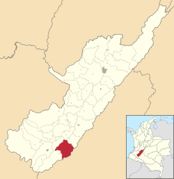 Location of the municipality and town of Suaza in the Huila Department of Colombia.