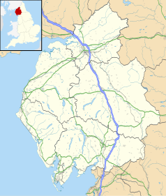 Mapa konturowa Kumbrii, po prawej nieco u góry znajduje się punkt z opisem „Garrigill”