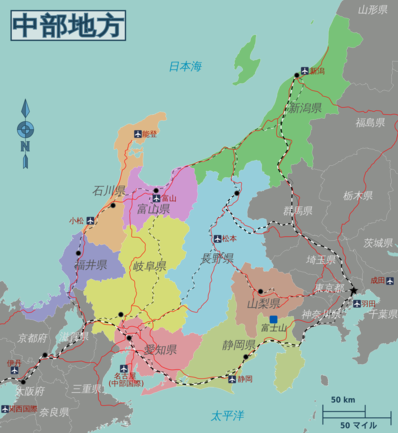 中部地方の地図