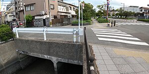 黒門川（暗渠、簗所跡の南側、左：荒戸、中：黒門川通り、右：唐人町）