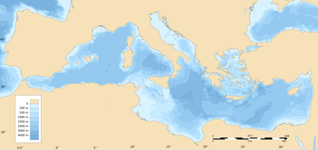 Bathymetry map of the Mediterranean Sea