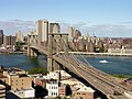 The Brooklyn Bridge between Manhattan and Brooklyn, New York City.