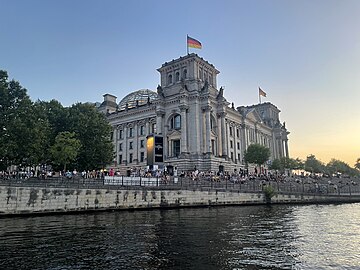 The Reichstag viewed from the Spree (river), August 2024