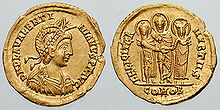 Solidus III. Valentinianus arcképével