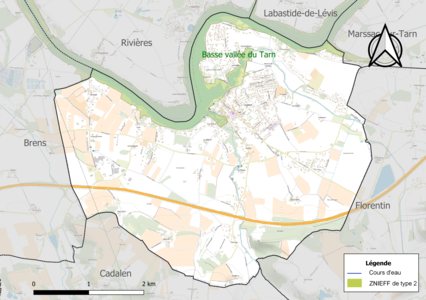 Carte de la ZNIEFF de type 2 sur la commune.