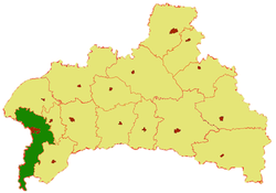 Brestský rajón (zeleně) na mapě Brestské oblasti