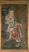 Bodhisattva Avalokiteshvara à la lune. Rouleau vertical, encre et couleurs sur soie. Goryeo, 1310. Temple de Kagami Jinja, Shiga, Japon