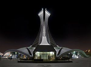 Olympic Stadium of Montreal from back at night.