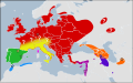 Carte de répartition des espèces du groupe Myotis nattereri