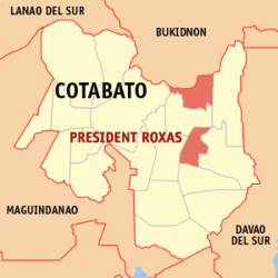Mapa de Cotabato con President Roxas resaltado