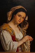 Thumbnail for File:Retrato de mujer con gato tejiendo (s.f.) de Juan Cordero en el MIB 02.jpg