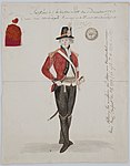 Uniformsskiss från november 1793, som visar en officersuniform m/1792 vid Flottans konstruktionskår.