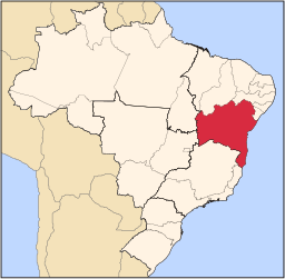 Karta över Brasilien med Bahia markerat.