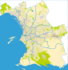 Mapa konturowa Marsylii, blisko centrum na dole znajduje się punkt z opisem „Stade Vélodrome”