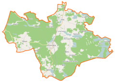 Mapa konturowa gminy Dziemiany, po lewej nieco u góry znajduje się punkt z opisem „Zatrzebionka”