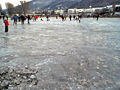 Eisfläche auf der Neckarwiese nach dem Hochwasser 2003