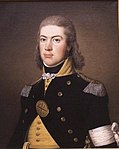 Gustaf Aminoff iförd uniform m/1792 för en major i Karelska dragonkåren. Målning från 1799 av Adolf Ulrik Wertmüller.