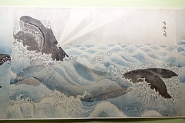 Illustration of Whale 2, Edo period, 18th-19th century, color on paper - Tokyo National Museum - DSC05514.JPG