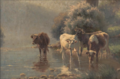 Landschap met water en koeien door Jan Hendrik Scheltema (1861-1941)